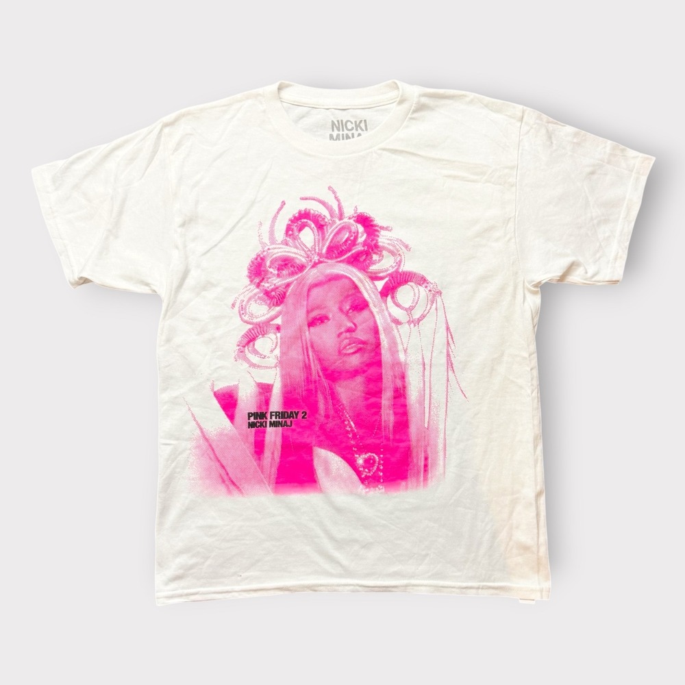 Nicki Minaj Pink Friday 2 Tour T-Shirt White Pink Graphic Concert Tee Size 10/12